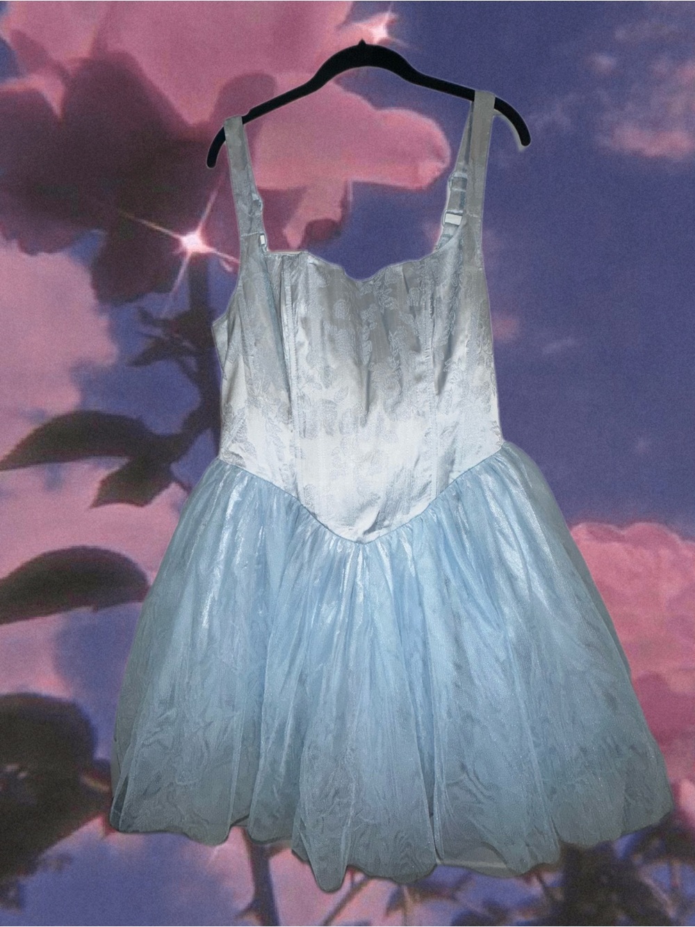 Dolls Kill - Sugar Thrillz Light Blue Floral Jacquard Corset Tulle Mini Dress